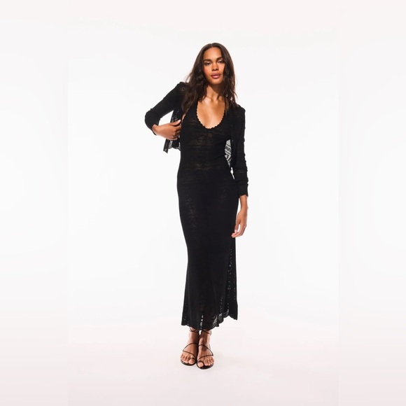 NWT Loveshackfancy Gretta Pointelle Knit Bow Cardigan Black | S - Picture 2 of 14